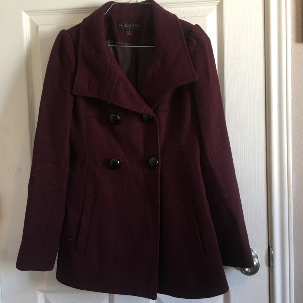 M Julian burgundy wool pea coat